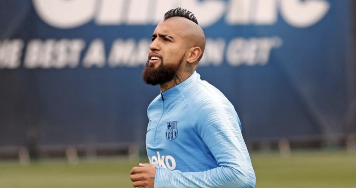 Una foto de Arturo Vidal durante un entrenamiento del Barça / FCB