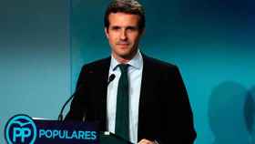 Pablo Casado, candidato a la presidencia del PP, tras conocer los resultados de las primarias / EFE