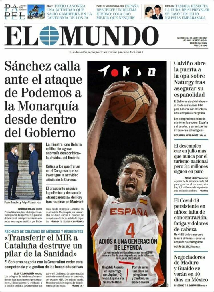 Portada de 'El Mundo' del 4 de agosto de 2021 / KIOSKO.NET