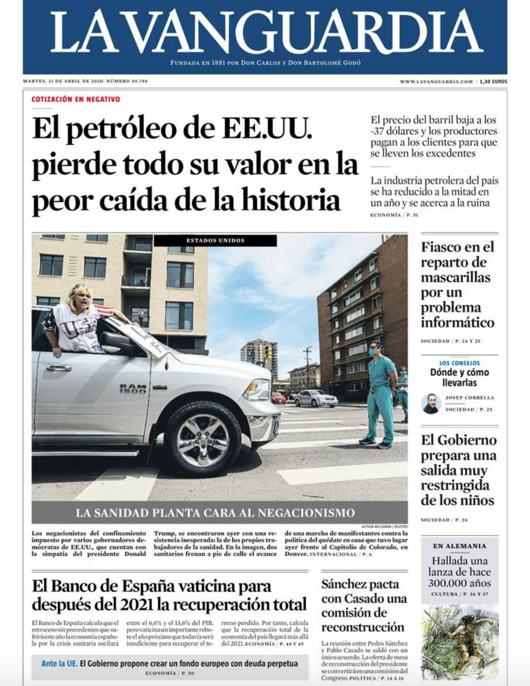 Portada de 'La Vanguardia' del 21 de abril de 2021 / LA VANGUARDIA