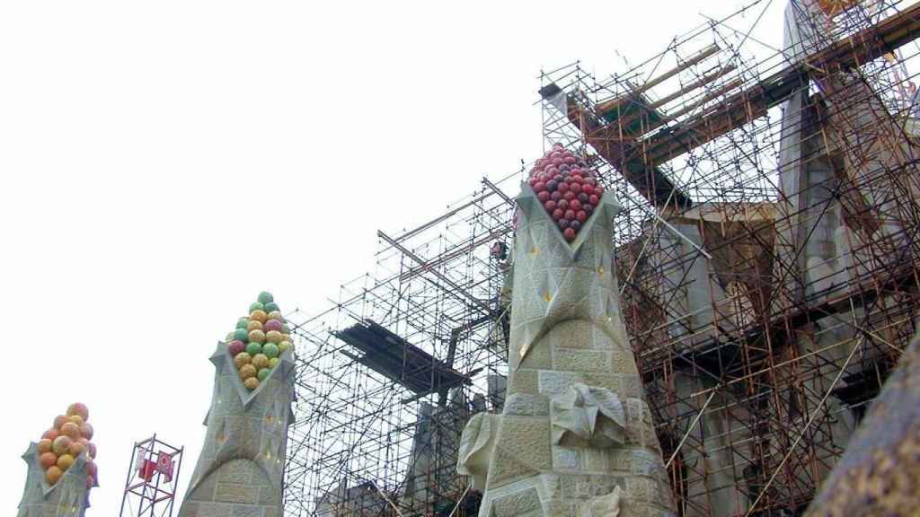 Detalle de las obras de un lateral del templo de la Sagrada Familia de Barcelona