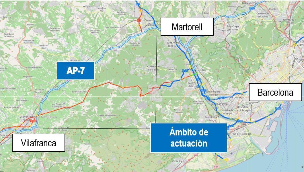 Mapa del ámbito de actuación en el que se llevará a cabo la ampliación de la capacidad de la AP-7 / MINISTERIO DE TRANSPORTES, MOVILIDAD Y AGENDA URBANA