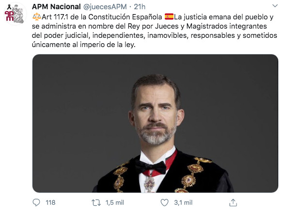 Tuit de la AMP para reivindicar la figura del jefe del Estado / TWITTER