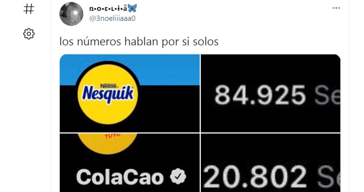 El tuit que ha reabierto la polémica en Twitter entre los partidarios de Nesquik y Cola Cao / @3NOELIIIAAA0