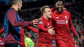 Shaqiri y Origi celebrando el cuarto gol / EFE