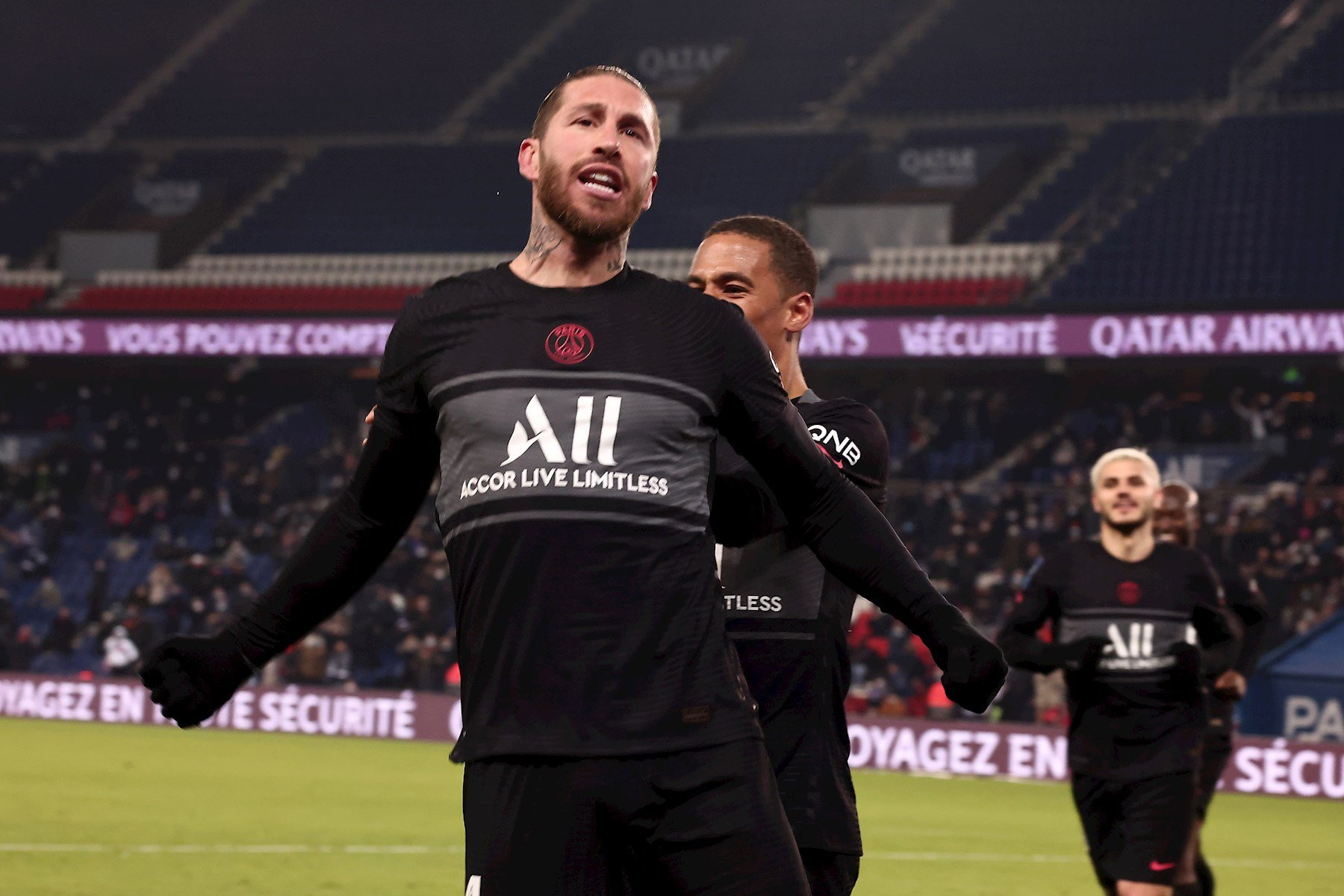 Sergio Ramos, celebrando el gol marcado con el PSG frente al Reims / EFE