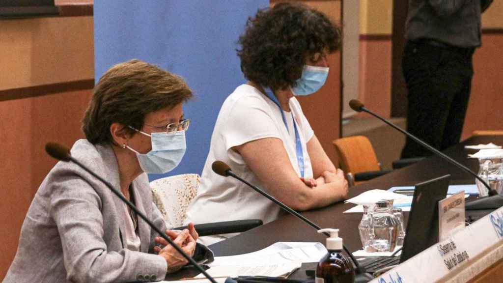 La doctora Gemma Craywinckel (al fondo), en una rueda de prensa en el Departamento de Salud / EP