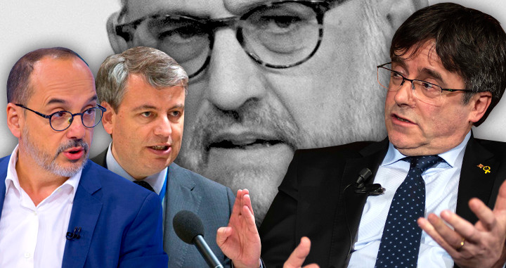 Carles Campuzano y Jordi Xuclà y Carles Puigdemont. De fondo, Eduard Pujol / CG