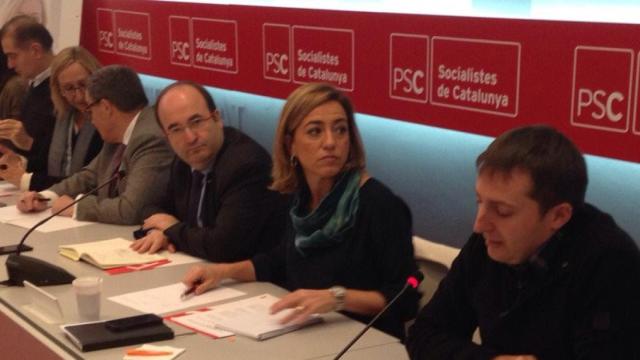 Reunión de la ejecutiva del PSC. En el centro, Miquel Iceta y Carme Chacón.