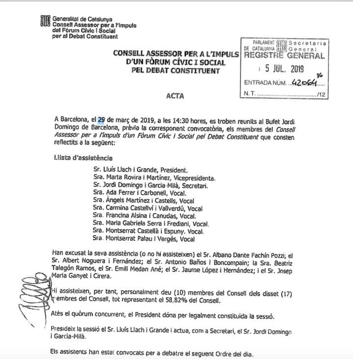 Acta de la reunión del marzo del Consejo Asesor para el Impulso de un Fórum Cívico y Social para el Debate Constituyente