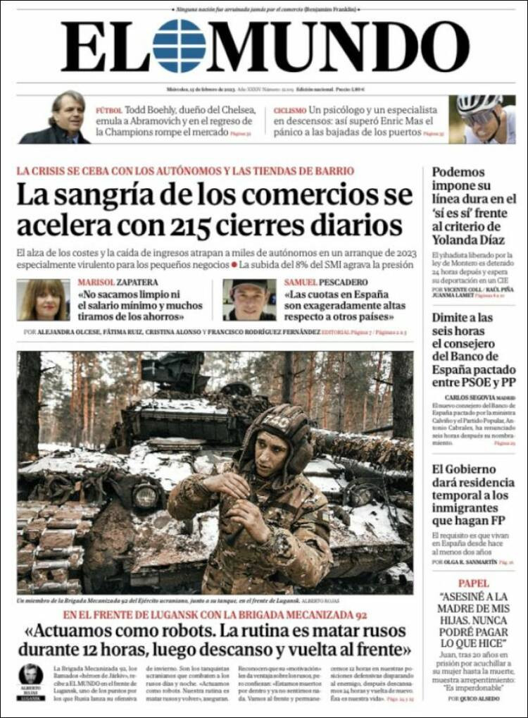 Portada de 'El Mundo' del 15 de febrero de 2023