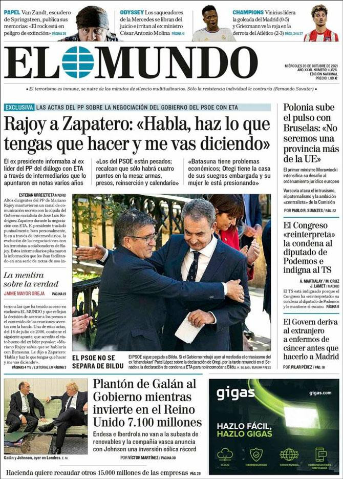 Portada de 'El Mundo' del 20 octubre 2021 / CG