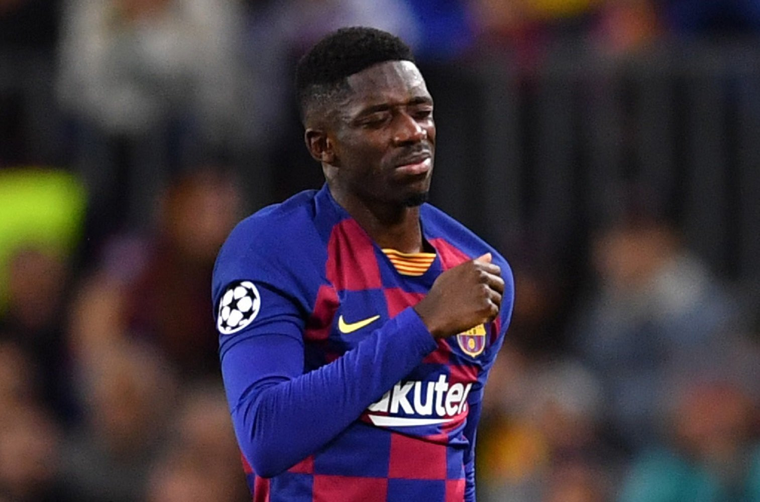 Dembelé lamentando una acción con el Barça / EFE