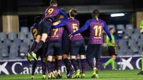 El Barça B celebrando un gol en el Mini Estadi / FC Barcelona