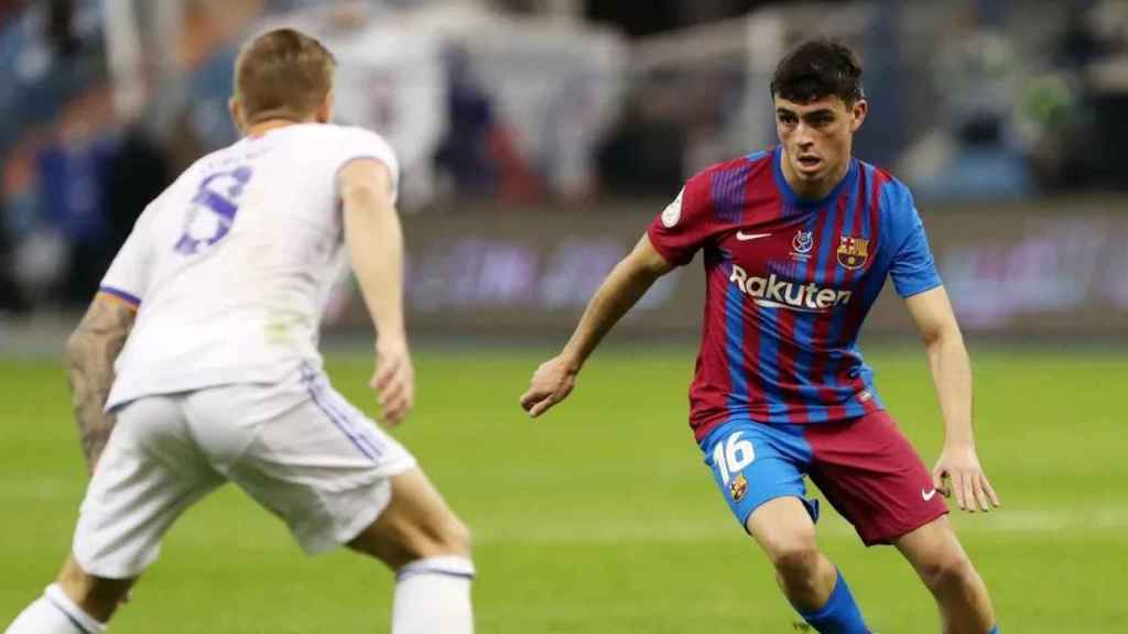 Pedri, en su regreso con el Barça, en la Supercopa de España / FCB