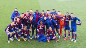 Los jugadores del Barça B celebrando su victoria ante el Ibiza / FCB