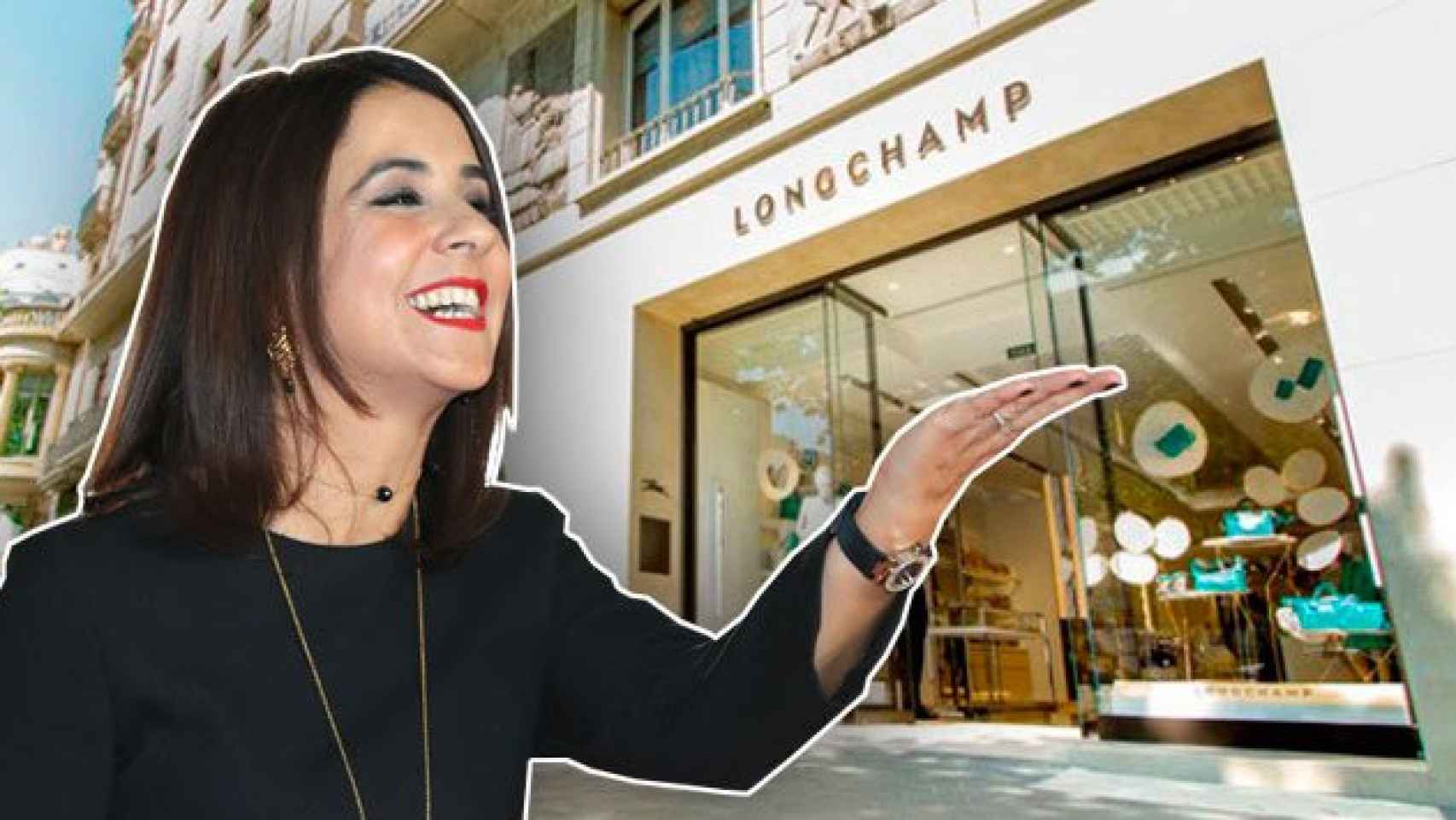 Samia Akariou y la tienda Longchamp de Paseo de Gràcia de Barcelona.