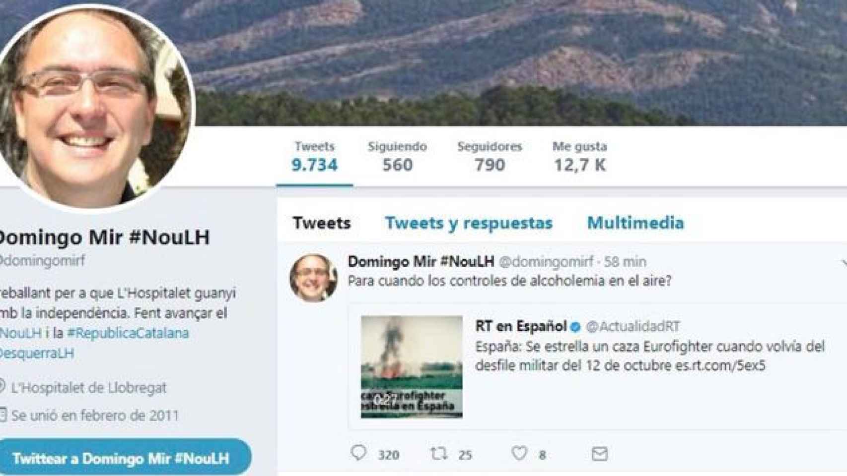 El mensaje de Domingo Mir en Twitter apelando al accidente del Eurofigter / CG