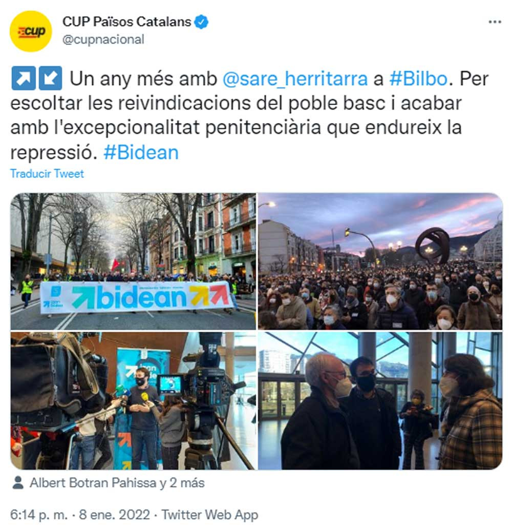 La CUP, dando su apoyo a las manifestaciones por los presos de ETA / @cupnacional (TWITTER)