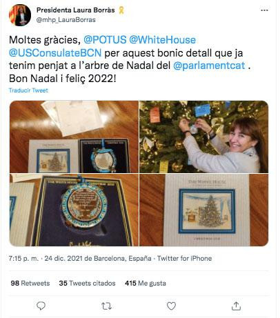El tuit de la presidenta Laura Borràs / CG