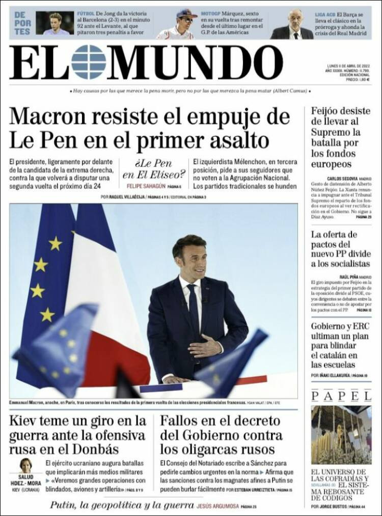 Portada 'El Mundo' del lunes 11 de abril / KIOSKO.NET