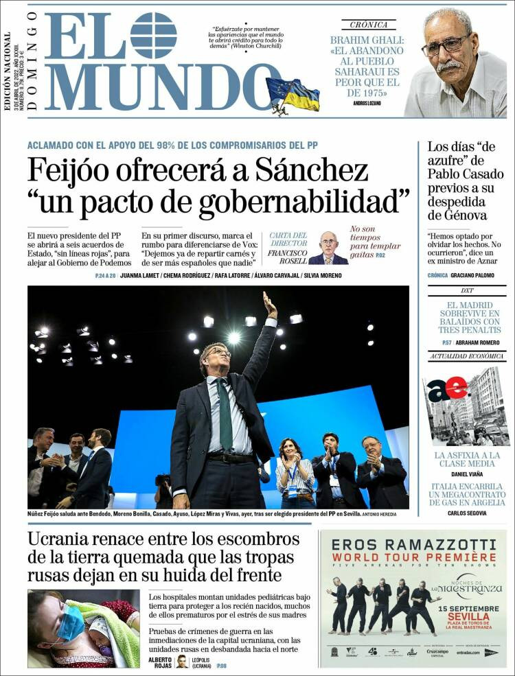 Portada de 'El Mundo' del 3 de abril de 2022 