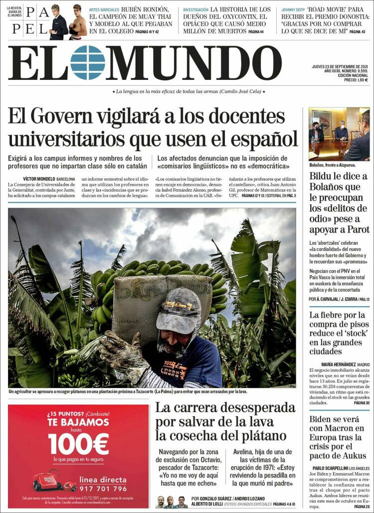 Portada de 'El Mundo' del 23 de septiembre de 2021 / KIOSKO.NET