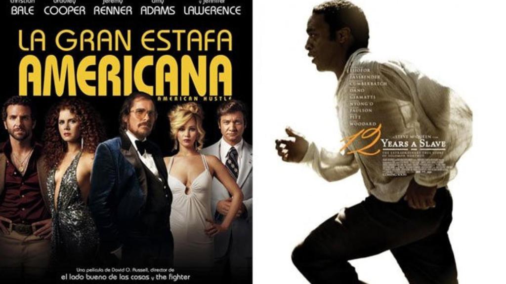 A la izquierda, cartel de 'La Gran Estafa Americana', a la derecha, '12 años de esclavitud'