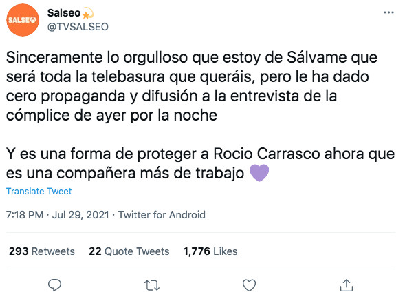 Usuario sobre 'Sálvame' / TWITTER