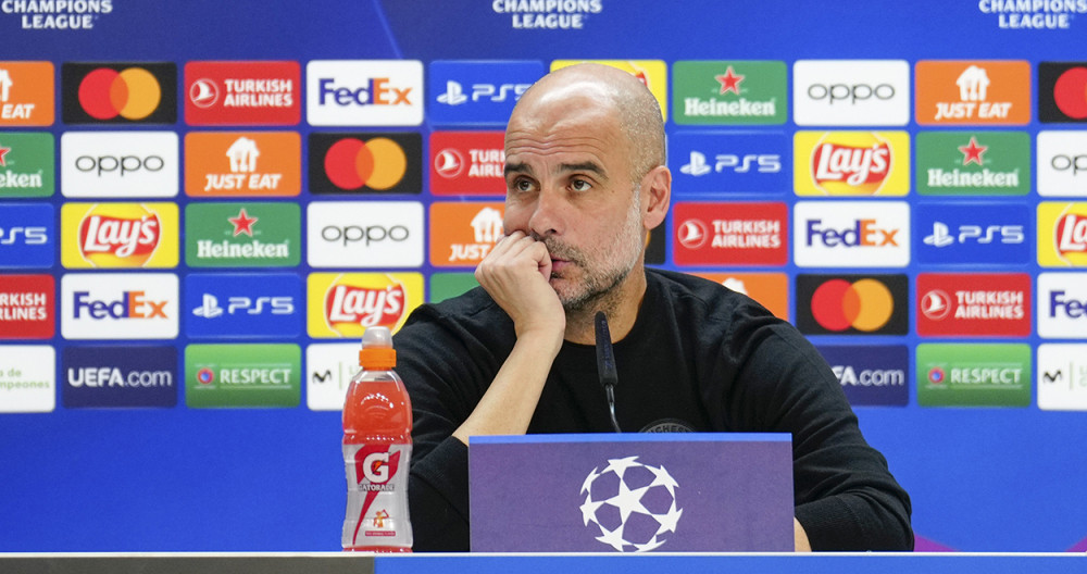 Pep Guardiola, durante una rueda de prensa previa a un partido de Champions / EFE