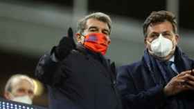 Laporta, presidente del Barça, en el palco del Camp Nou contra el Huesca / FC Barcelona