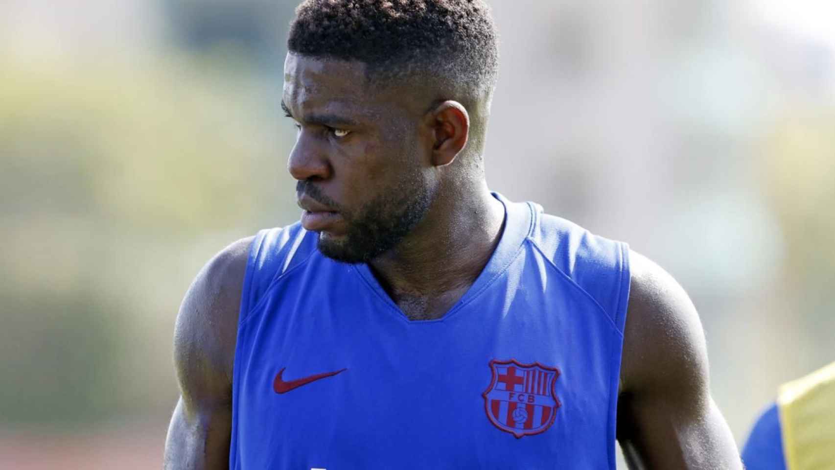 Una foto de Samuel Umtiti durante un entrenamiento del Barça / FCB