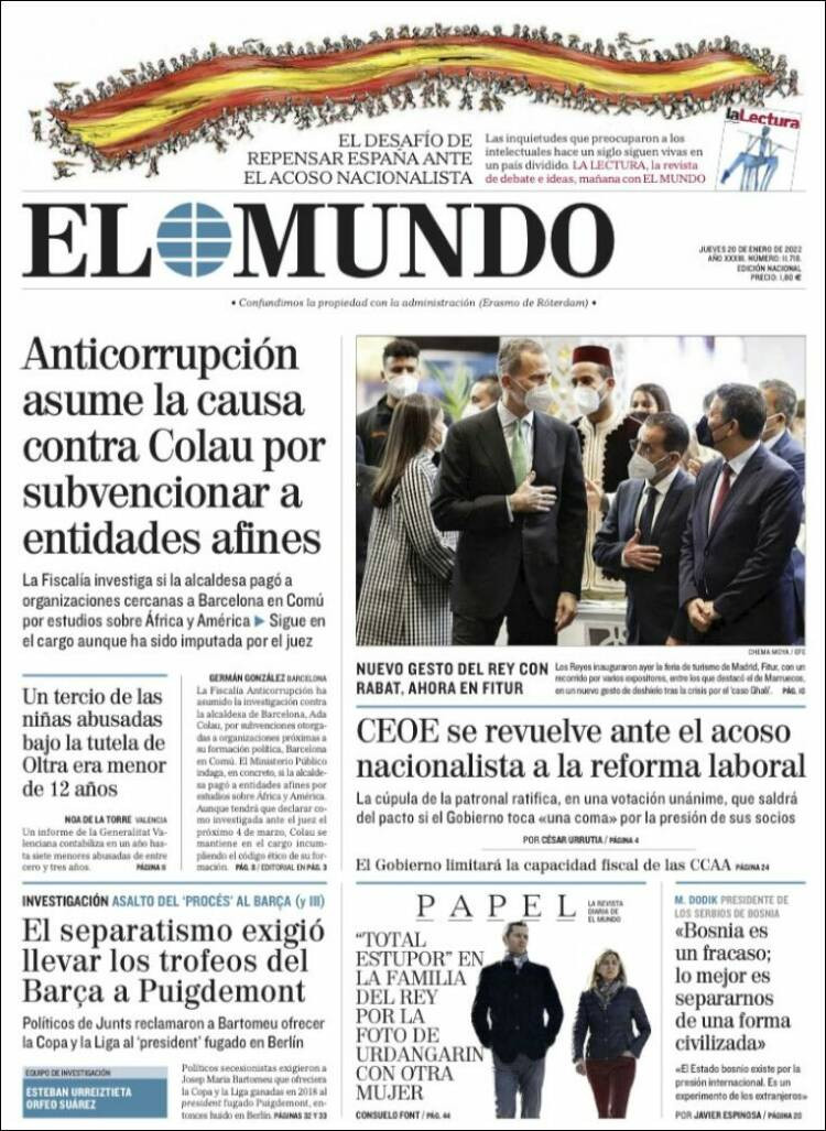 Portada de 'El Mundo' del 20 de enero de 2022