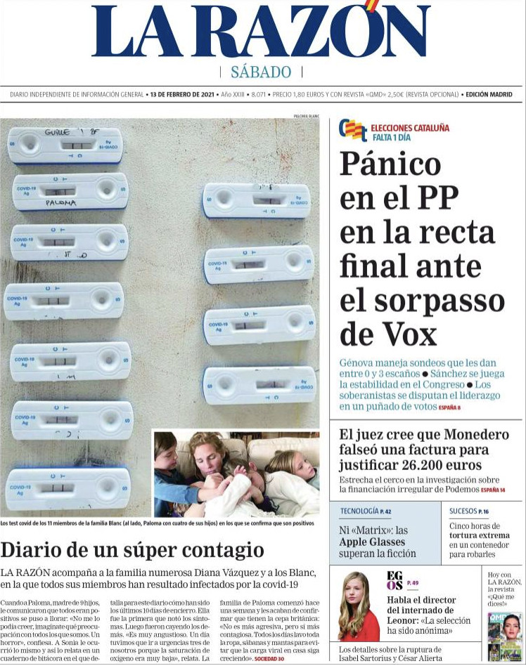 Portada de 'La Razón' del 13 de febrero de 2021 / KIOSKO.NET