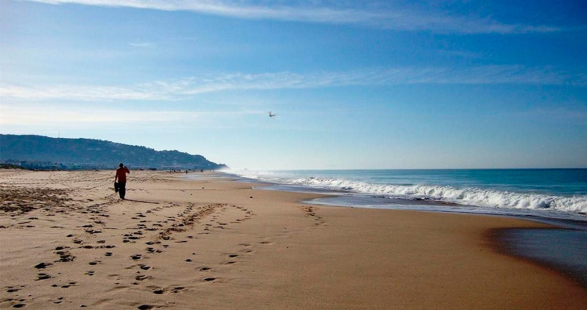 Una persona pasea por una playa desierta / EP