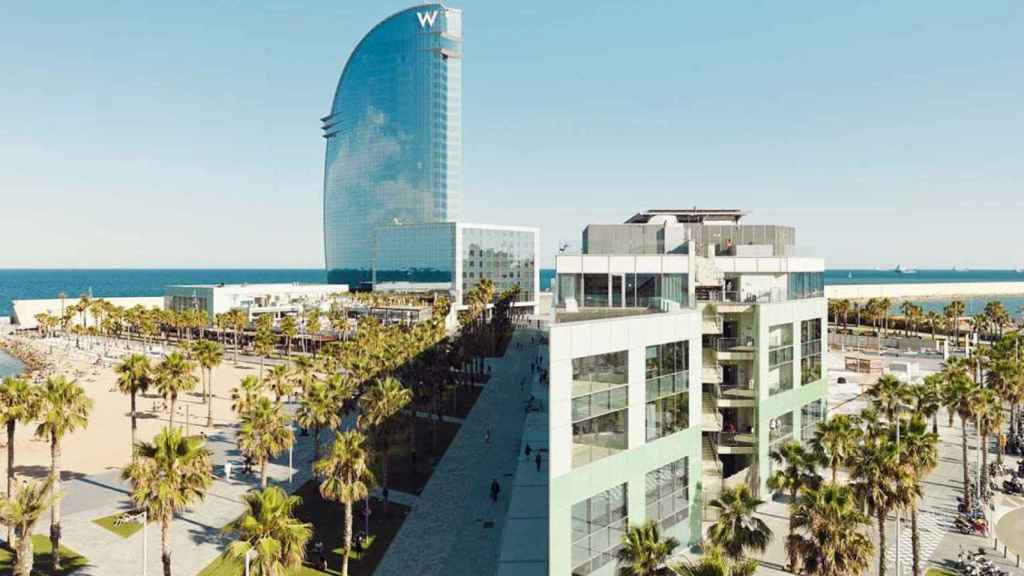 La sede de Desigual y el hotel W Barcelona ante la Nova Bocana del Puerto, donde se proyecta el Museo Hermitage / CG