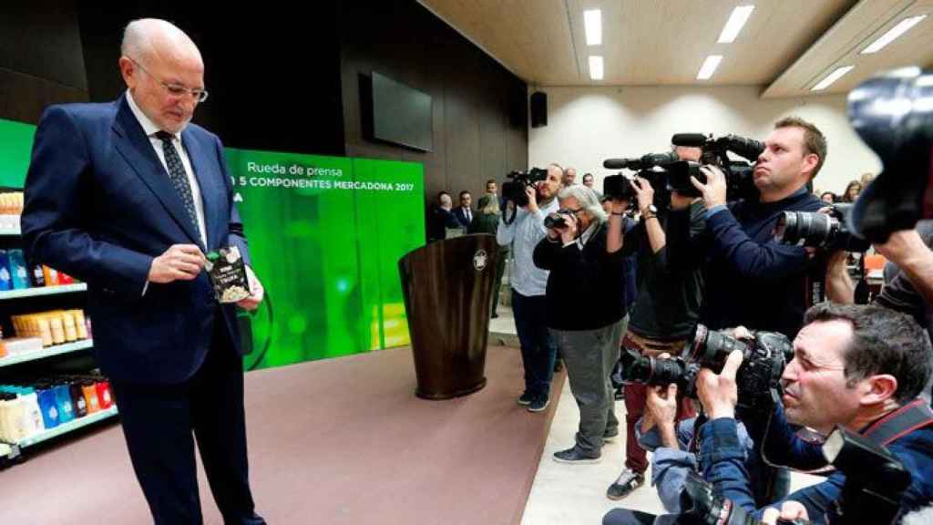 Juan Roig, presidente de Mercadona, en la pasada presentación de resultados en Puçol (Valencia) / EFE