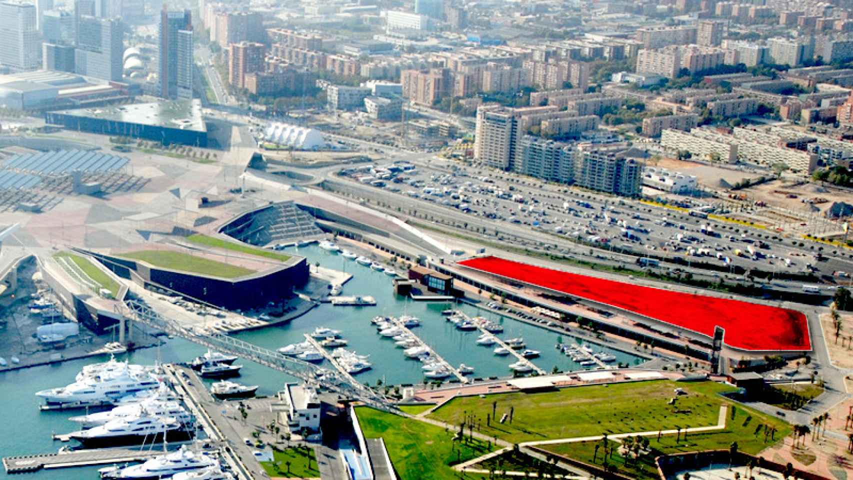 Si la operación prospera, Marriott se instalaría en la zona señalada en rojo ante el Port Fòrum de Sant Adrià (Barcelona.