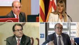 De izquierda a derecha y de arriba a abajo, el presidente de Foment del Treball, Joaquim Gay de Montellà; la de Fepime, María Helena de Felipe; el de la Generalitat, Artur Mas; y el de Pimec, Josep González