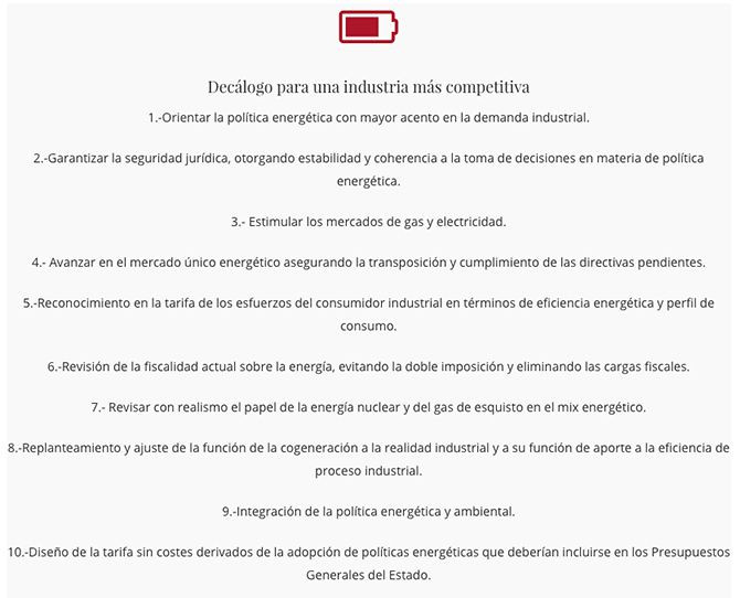 Decálogo de Foment del Treball sobre las necesidades de una política energética común / CG