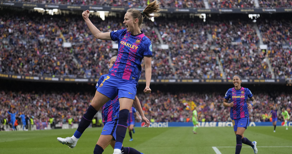 La euforia de Caroline Hansen, tras el golazo anotado en el Barça Wolfsburgo / EFE