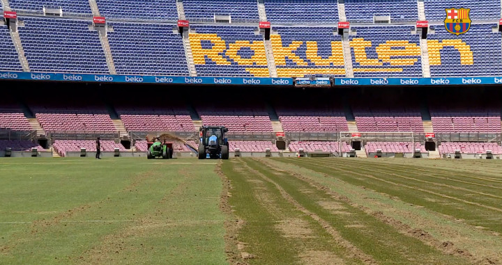 Plano general de la renovación del césped del Camp Nou / FCB