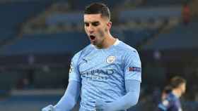 Ferran Torres celebra un gol con el Manchester City de Guardiola / EFE