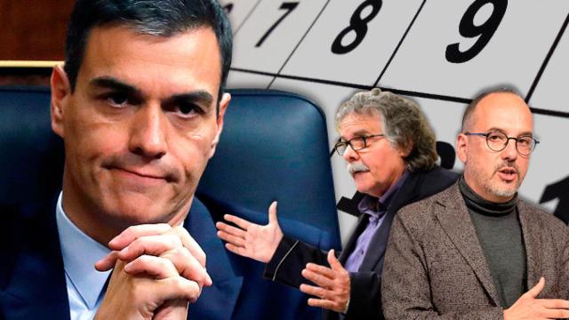 El presidente Pedro Sánchez con Joan Tardà (ERC) y Carles Campuzano (PDeCAT) ante un calendario / FOTOMONTAJE DE CG