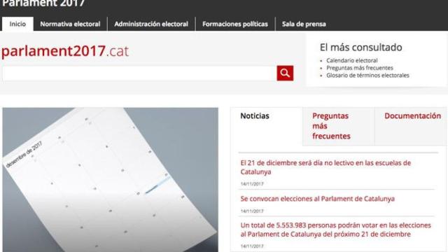 La página web 'parlament-2017.cat' que ha puesto en marcha la Generalitat para informar del 21D / CG