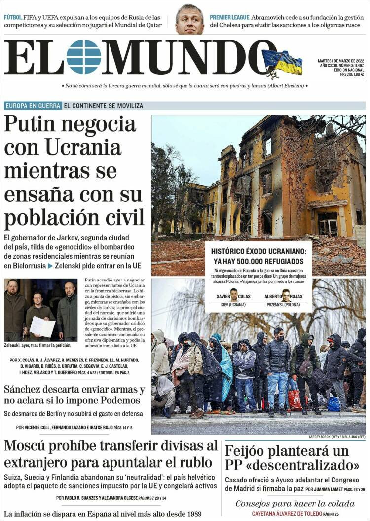 Portada de 'El Mundo' del 1 de marzo de 2022