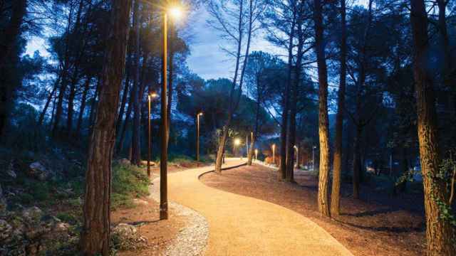 Imagen de un sendero en un parque de Barcelona de noche / EP