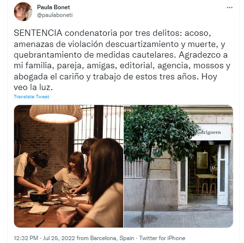 Mensaje de Paula Bonet tras la decisión de la justicia / TWITTER
