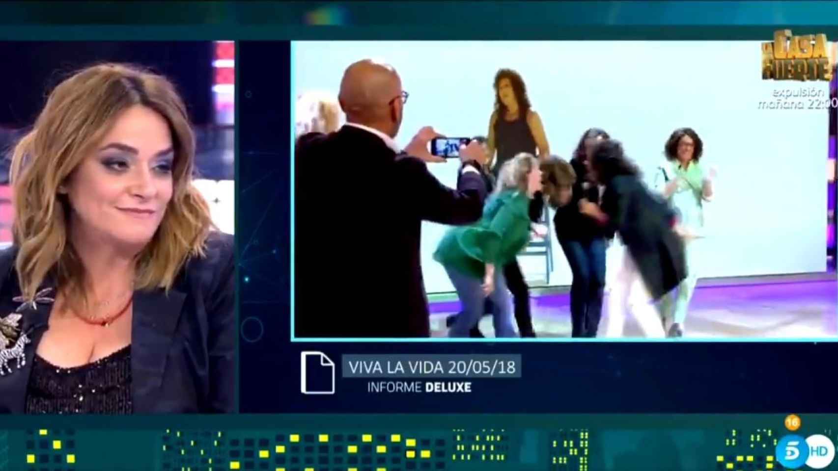 Toñi Moreno durante el visionado de imágenes en 'Sálvame Deluxe' / TELECINCO