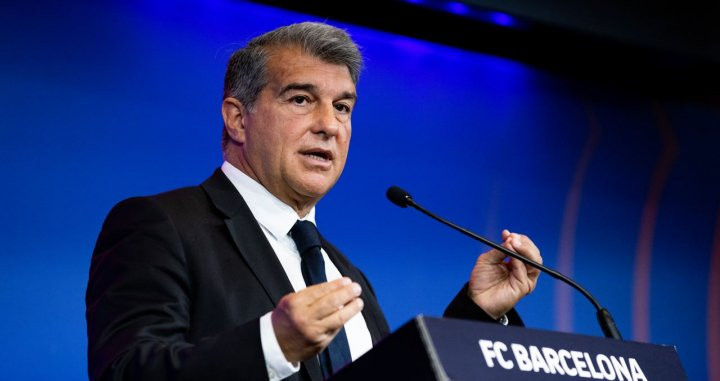 Joan Laporta en rueda de prensa con el Barça / FC Barcelona